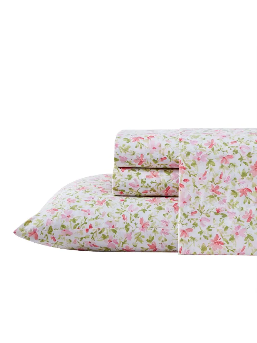 Комплект постельного белья из хлопкового перкаля, 3 предмета, размер Twin Laura Ashley — изображение 1 из 6, розовый