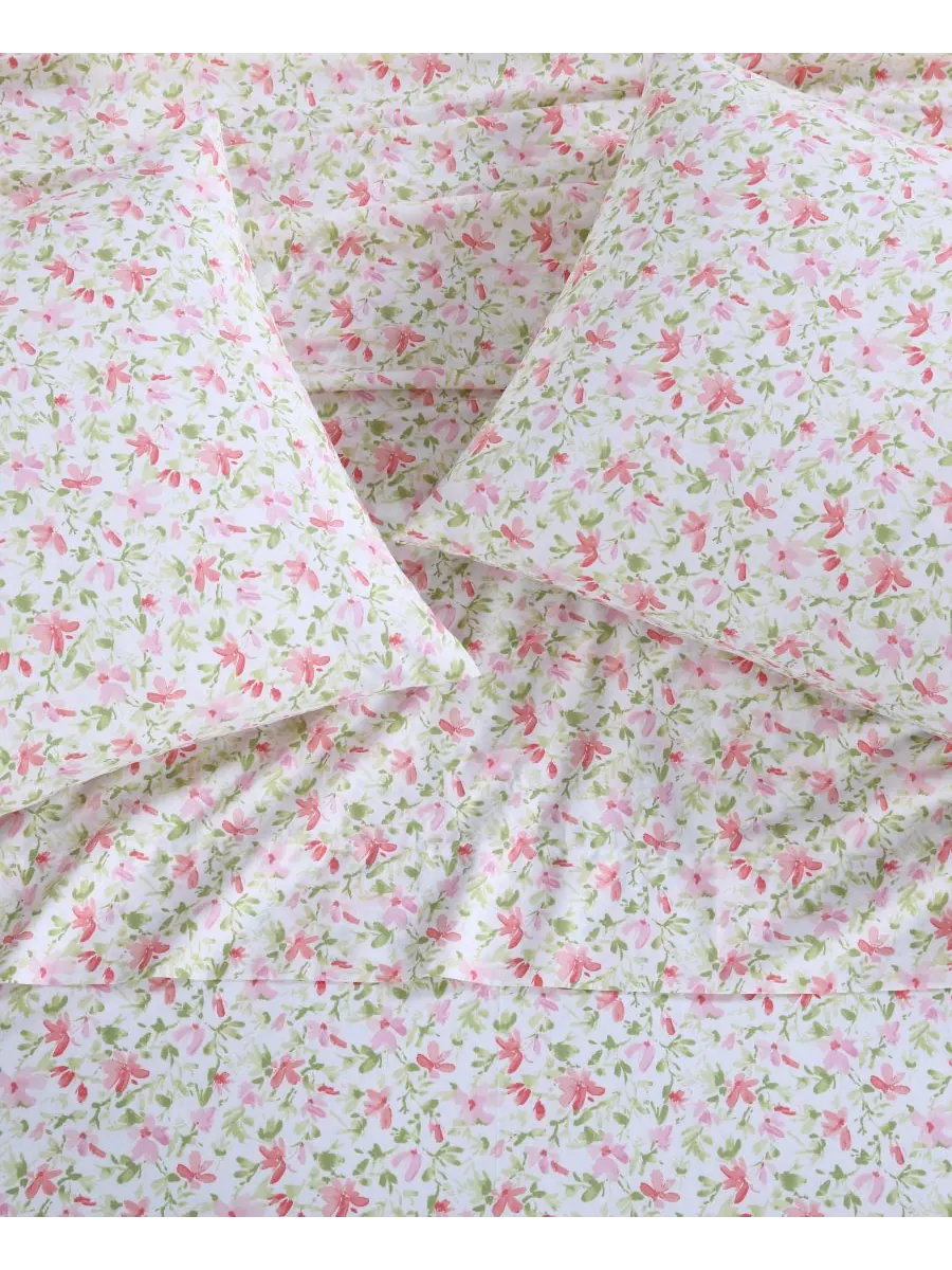 Комплект постельного белья из хлопкового перкаля, 3 предмета, размер Twin Laura Ashley — изображение 2 из 6, розовый