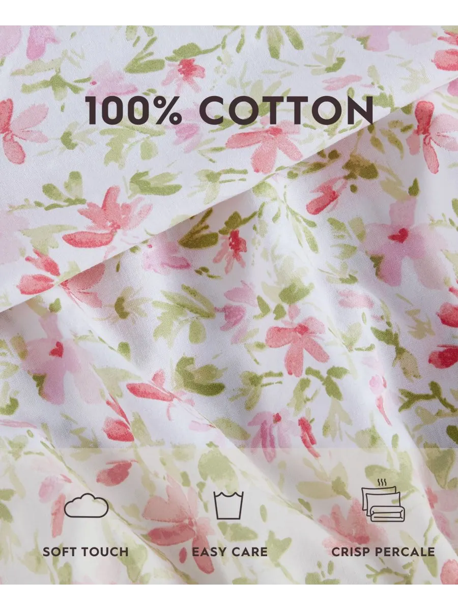 Комплект постельного белья из хлопкового перкаля, 3 предмета, размер Twin Laura Ashley — изображение 4 из 6, розовый