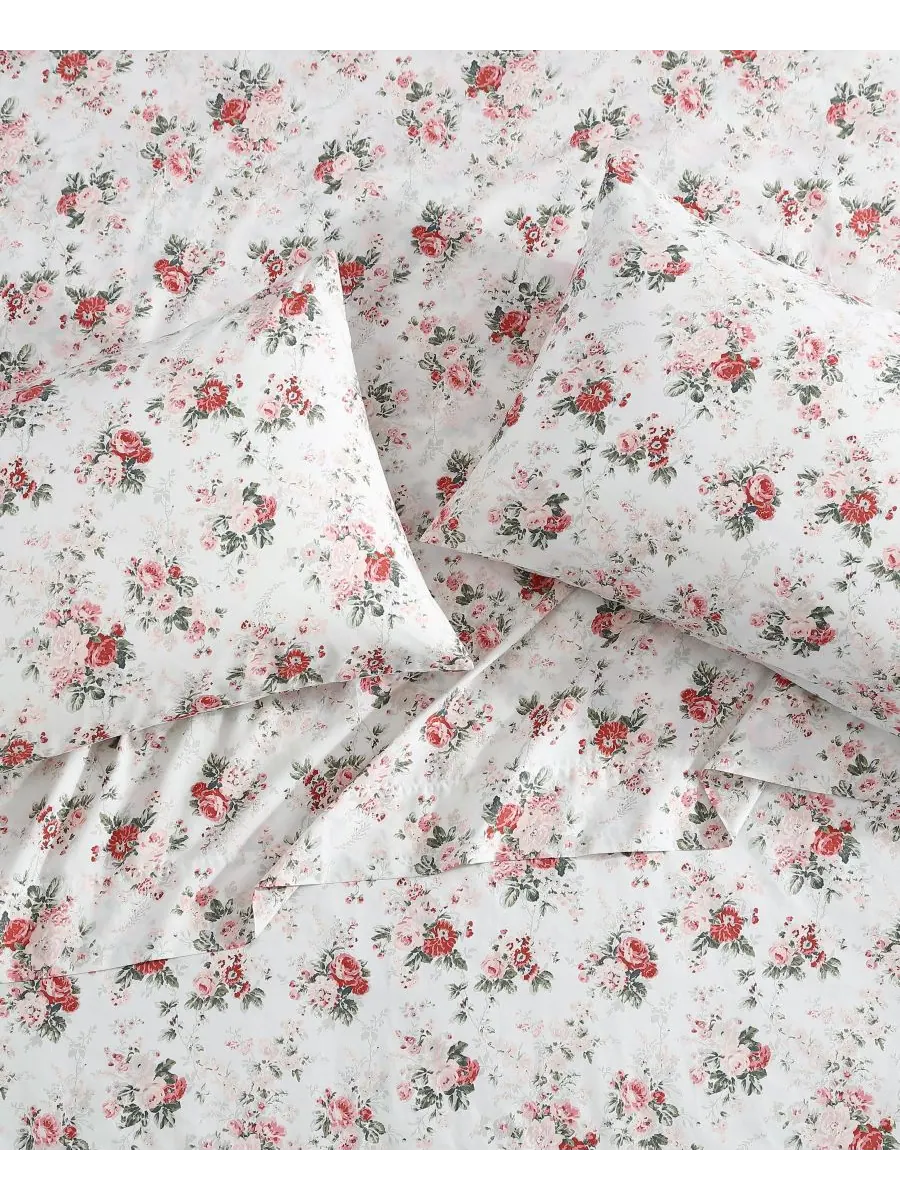 Комплект постельного белья из хлопкового перкаля, 3 предмета, размер Twin Laura Ashley — изображение 7 из 7, розовый розовый