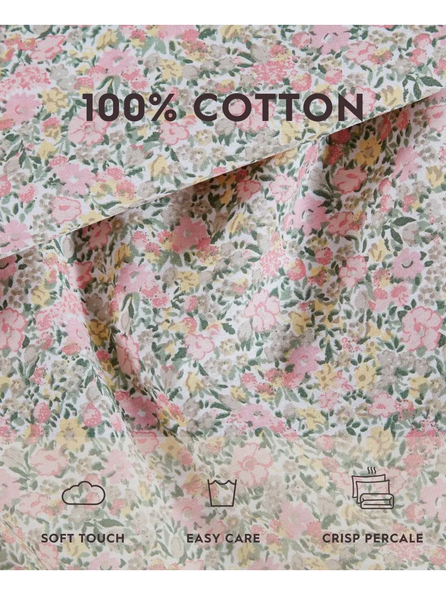 Комплект постельного белья из хлопкового перкаля, 3 предмета, размер Twin Laura Ashley — изображение 4 из 5, розовый