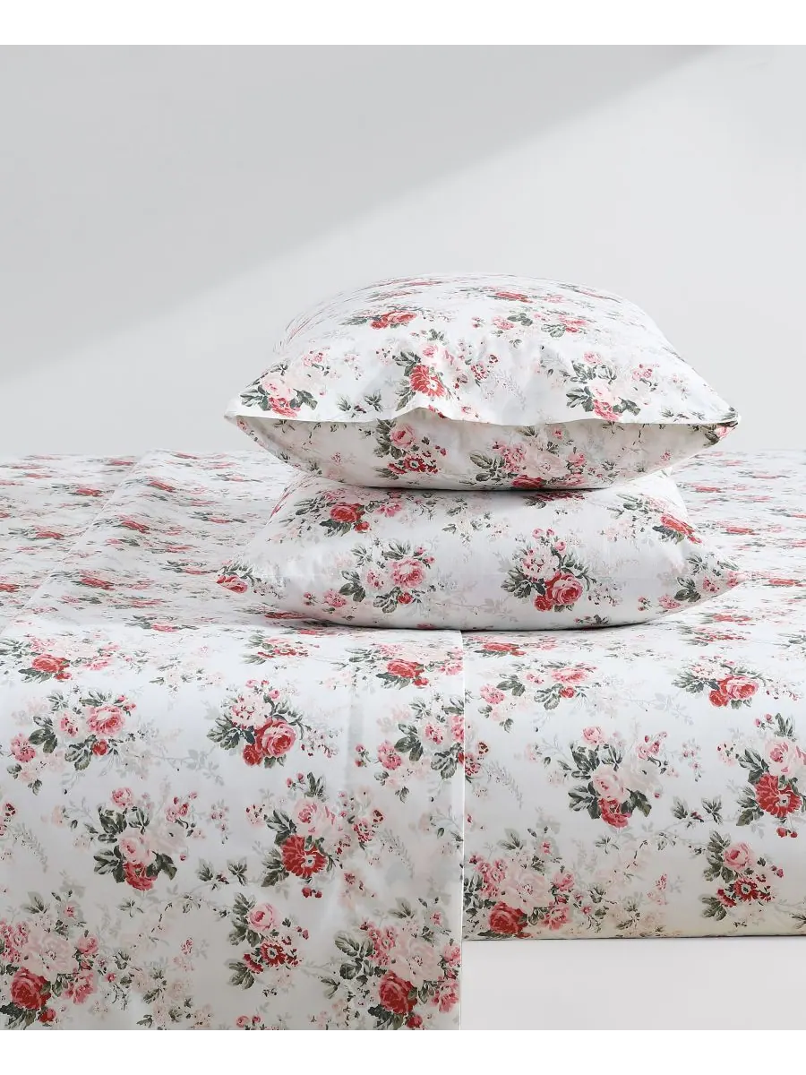 Комплект постельного белья из хлопкового перкаля, 4 предмета, размер King Laura Ashley — изображение 7 из 10, розовый розовый