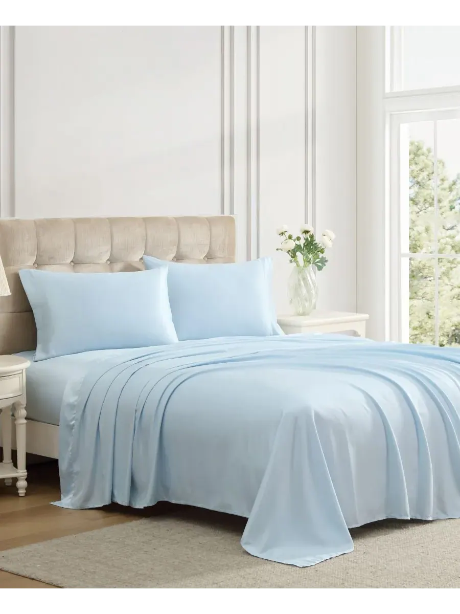 Комплект постельного белья Solid Satin Bliss из 3 предметов, размер Twin Laura Ashley — изображение 2 из 6, синий