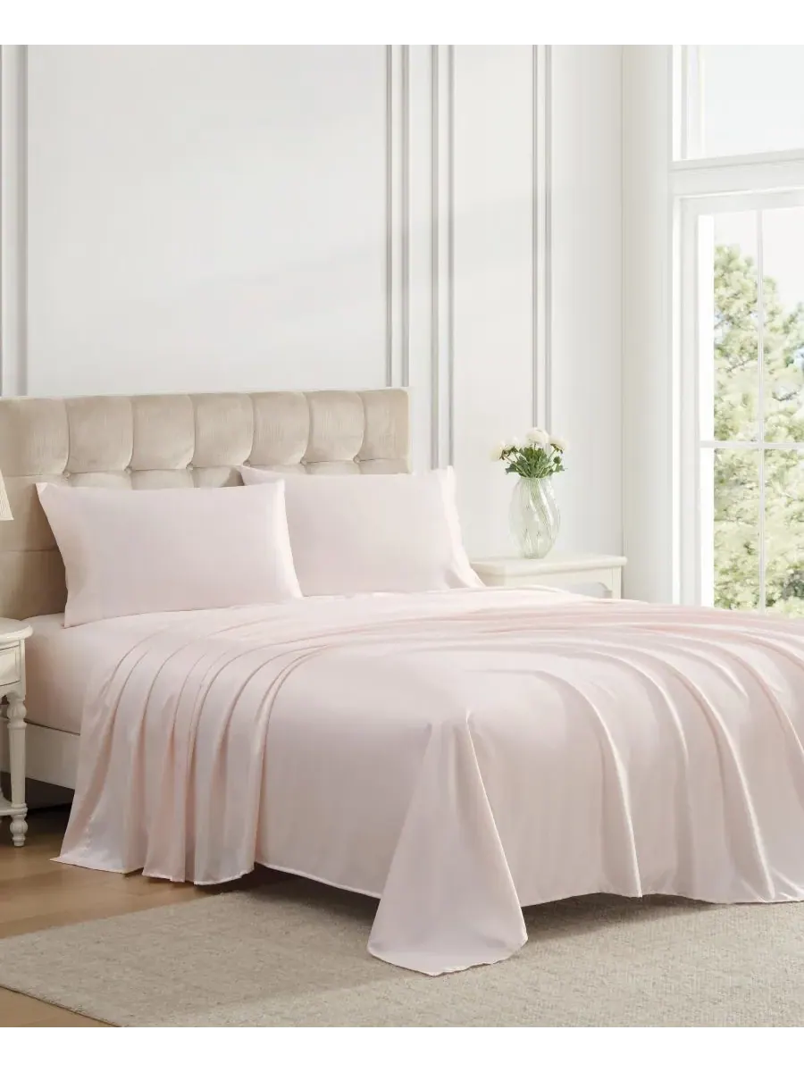 Комплект постельного белья Solid Satin Bliss из 3 предметов, размер Twin Laura Ashley — изображение 2 из 6, розовый