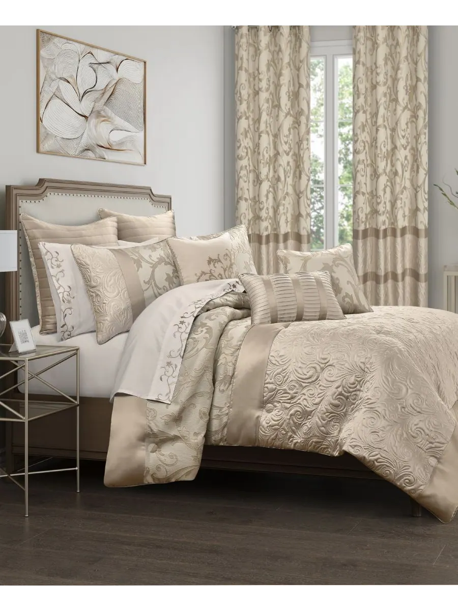 Комплект постельного белья Spectra Jacquard из 3 предметов, размер Full/Queen Royal Court — изображение 2 из 5, тауп