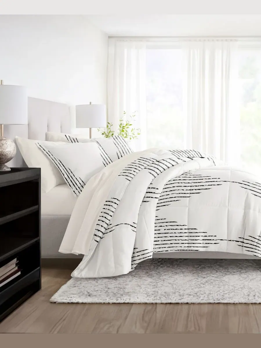 Комплект постельного белья 5 предметов с узором Diamond Stripe Gray ienjoy Home, Twin XL — изображение 4 из 8, серый