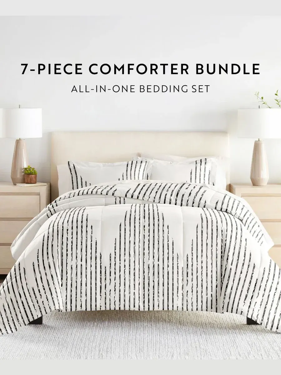 Комплект постельного белья 5 предметов с узором Diamond Stripe Gray ienjoy Home, Twin XL — изображение 5 из 8, серый
