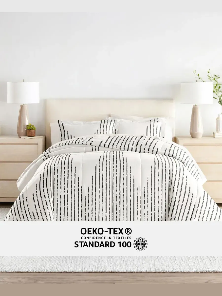 Комплект постельного белья 5 предметов с узором Diamond Stripe Gray ienjoy Home, Twin XL — изображение 6 из 8, серый
