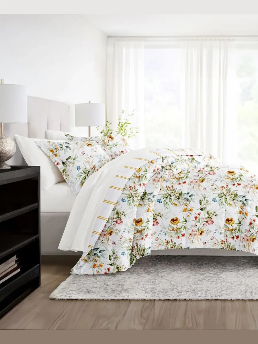 Комплект постельного белья 5 предметов с узором, Twin XL ienjoy Home, Chintz Floral Stripe Clay — изображение 4 из 10