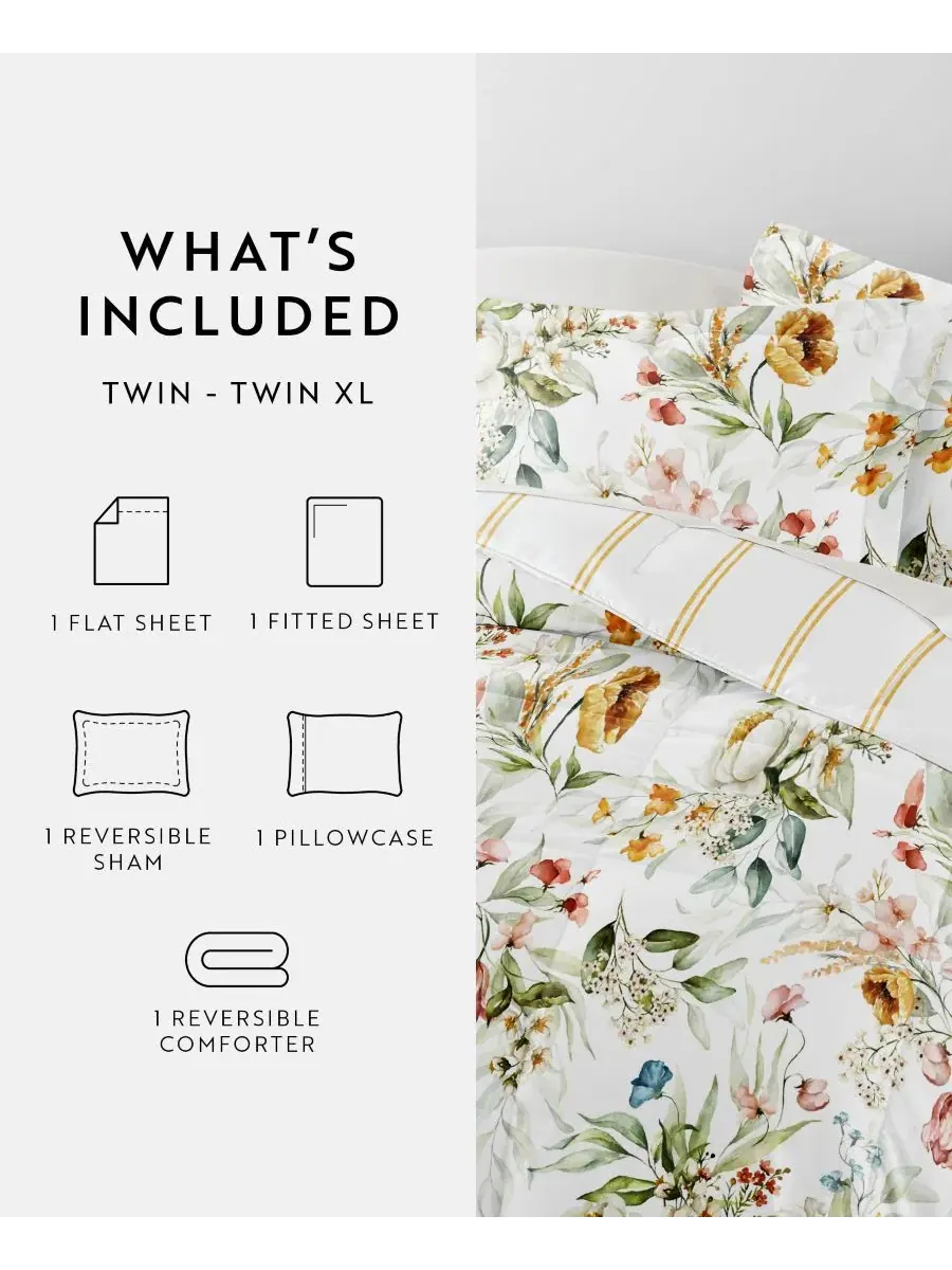 Комплект постельного белья 5 предметов с узором, Twin XL ienjoy Home, Chintz Floral Stripe Clay — изображение 10 из 10