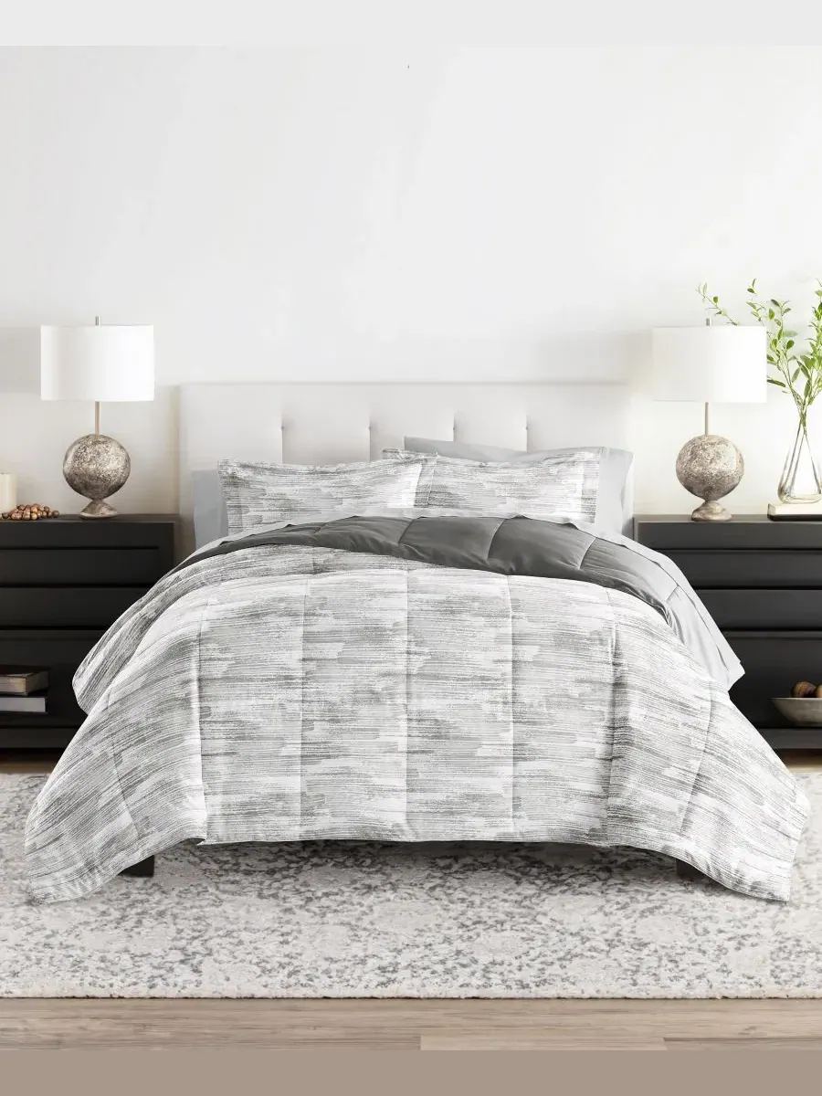 Комплект постельного белья 5 предметов с узором, Twin, модель Bedding Bundle ienjoy Home — изображение 1 из 11, серый
