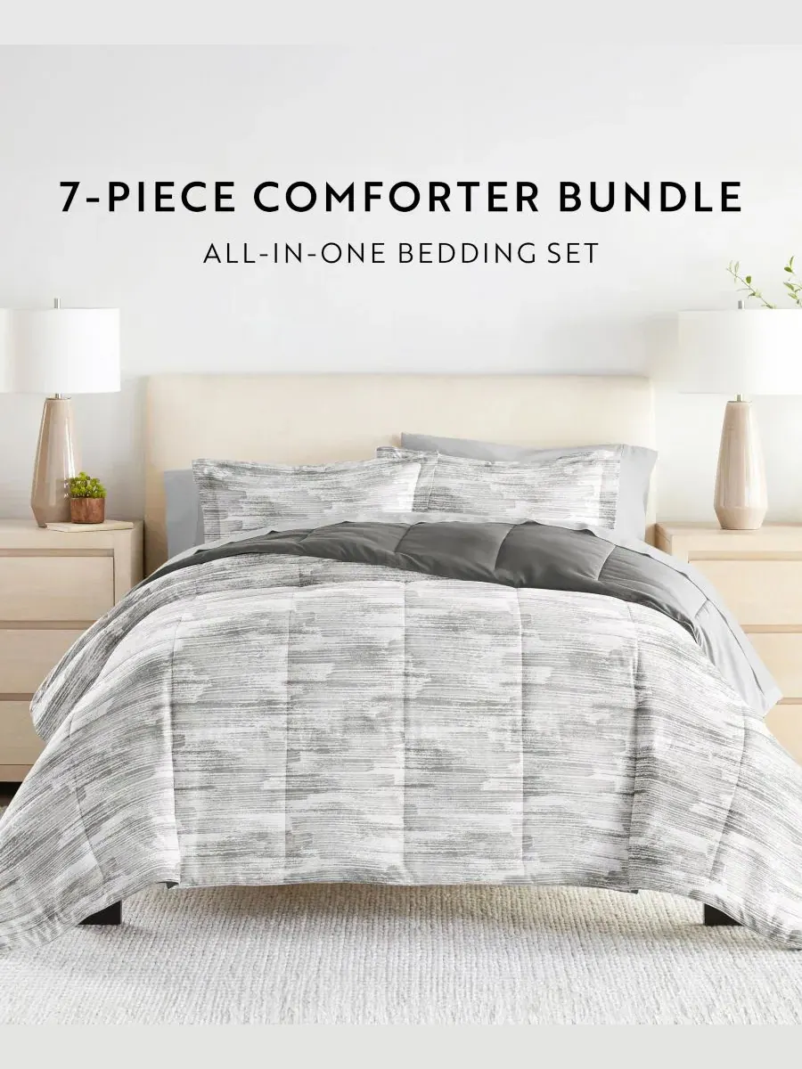 Комплект постельного белья 5 предметов с узором, Twin, модель Bedding Bundle ienjoy Home — изображение 8 из 11, серый