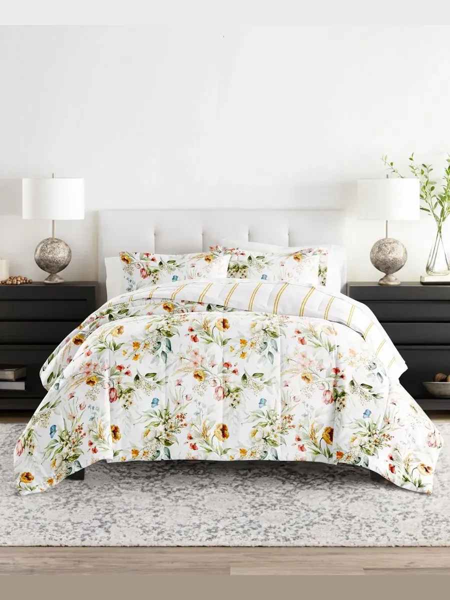 Комплект постельного белья 5 предметов с узором, Twin ienjoy Home, Chintz Floral Stripe Clay
