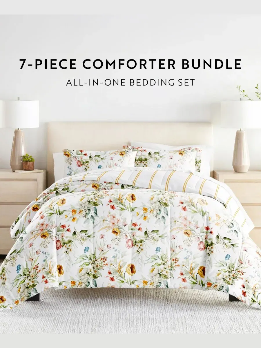 Комплект постельного белья 5 предметов с узором, Twin ienjoy Home, Chintz Floral Stripe Clay — изображение 9 из 10