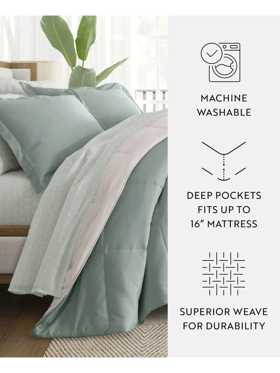 Комплект постельного белья 7 предметов Reversible Pattern ienjoy Home, Modern Circles Eucalyptus — изображение 7 из 10