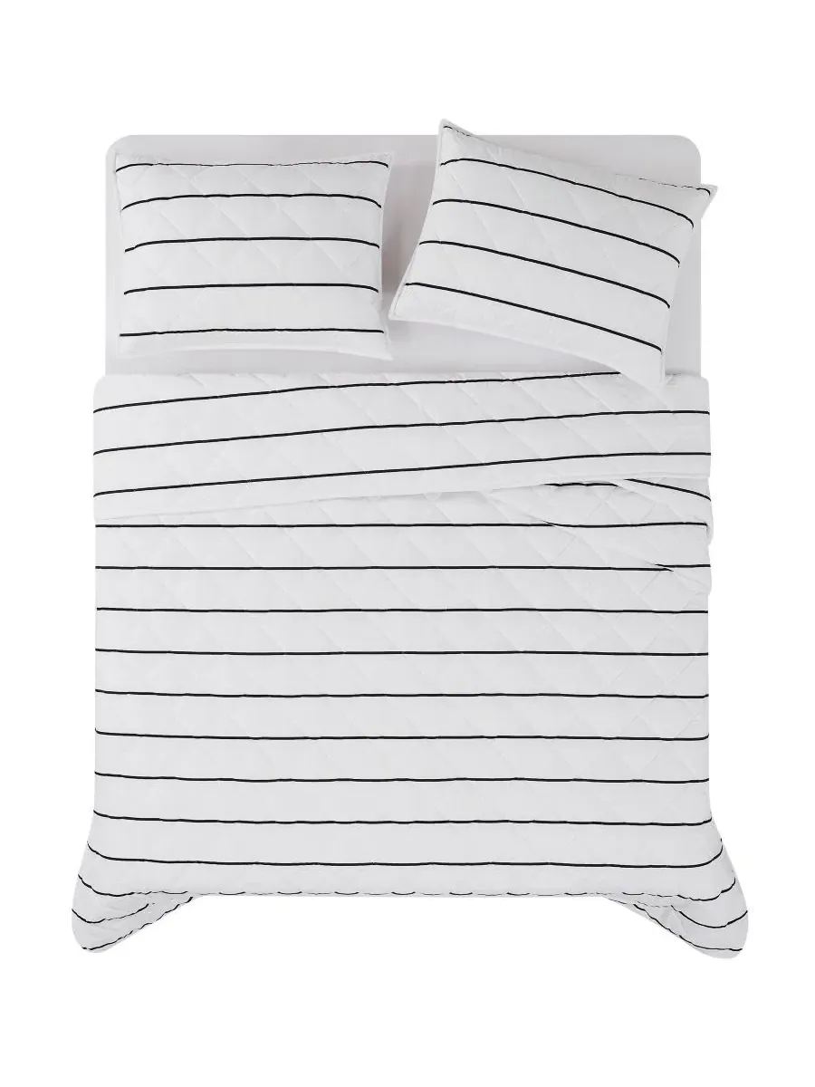 Комплект стеганых одеял Hayward Stripe, 3 предмета, King Brooklyn Loom — изображение 4 из 6, белый черный
