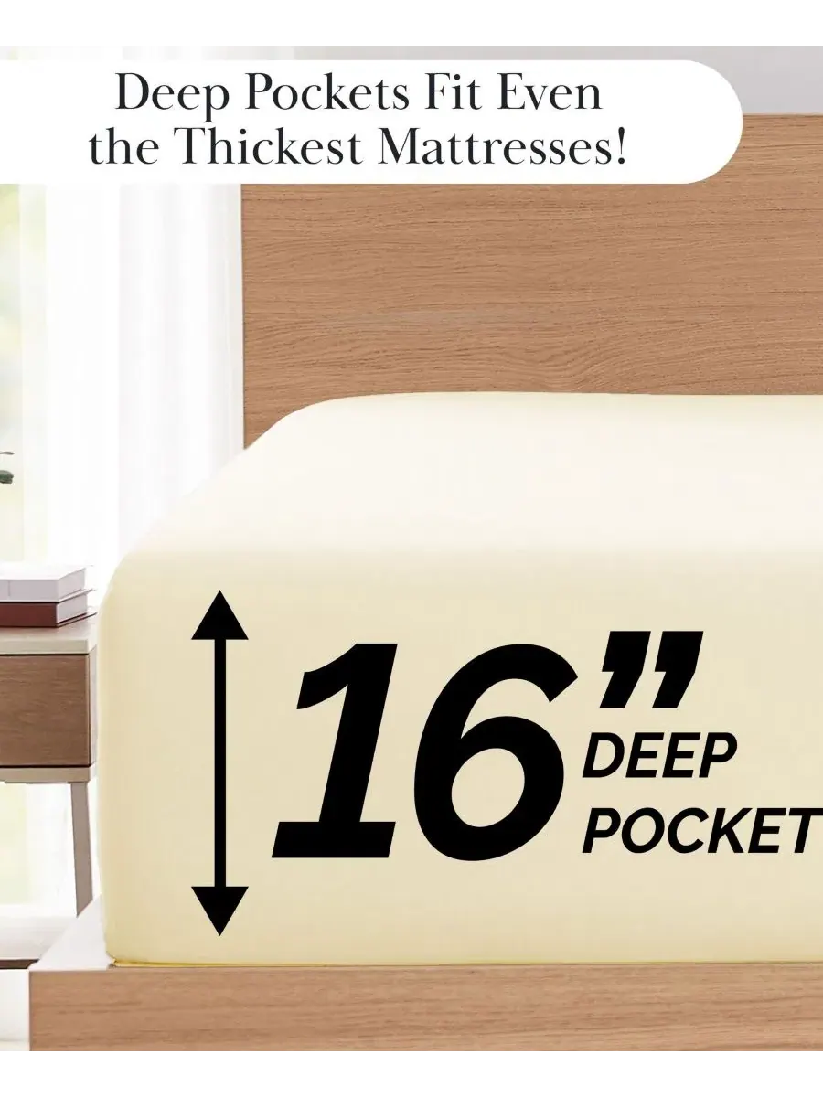 Комплект постельного белья из 6 предметов, California King, No-Slip Ultra Soft Deep Pocket — изображение 4 из 4, бежевый