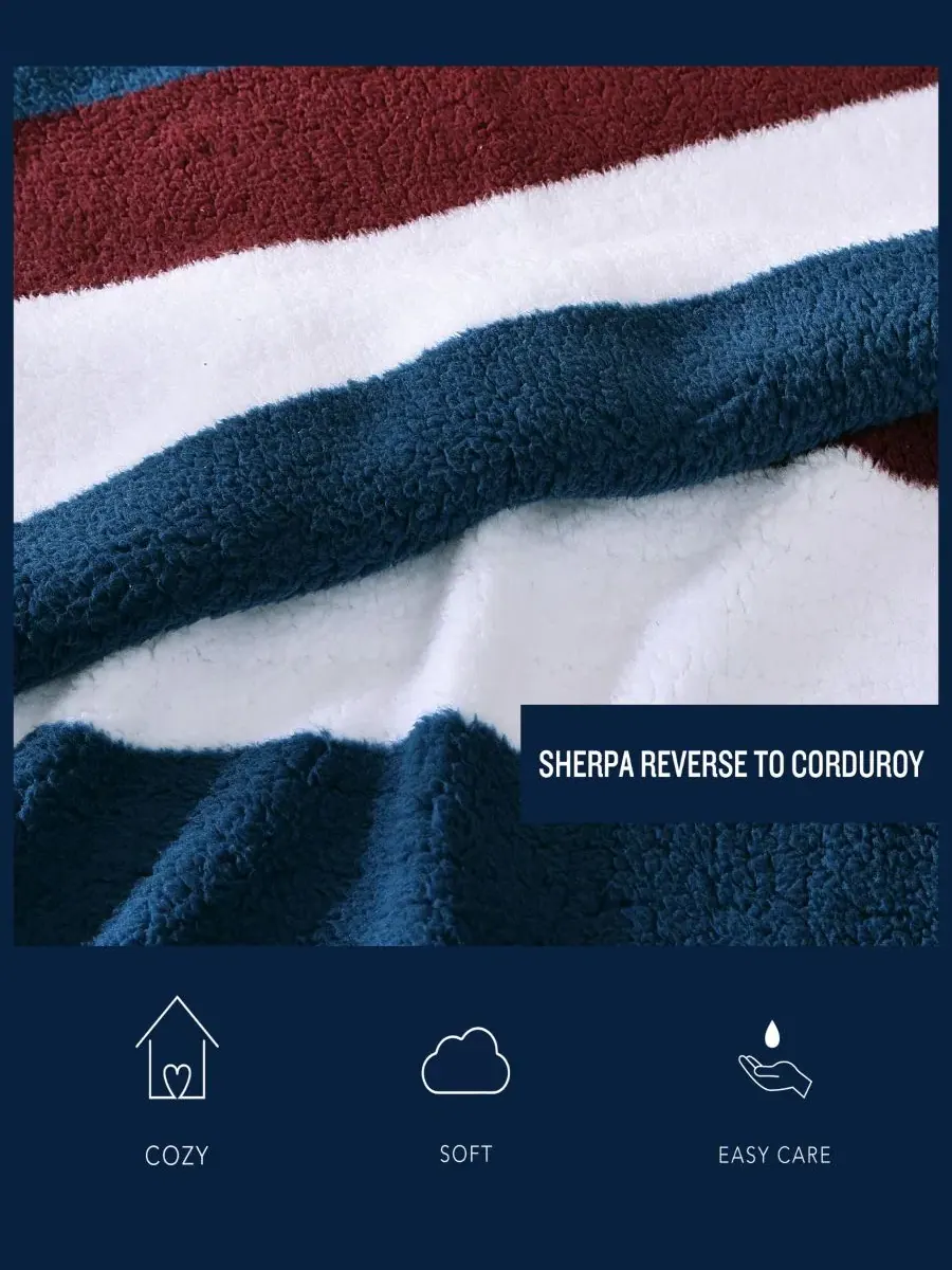 Плед-покрывало флисовое двустороннее Wilton Sherpa Striped Throw, 152x127 см Nautica — изображение 4 из 5