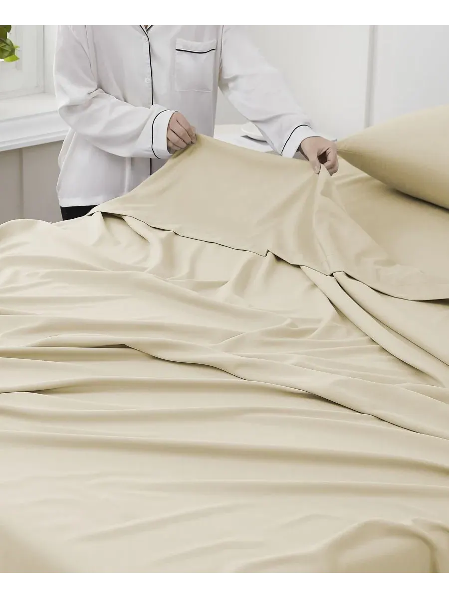 Плоская простыня Supreme Collection 1500 нитей из микрофибры, Twin Sweet Home Collection — изображение 3 из 4, бежевый