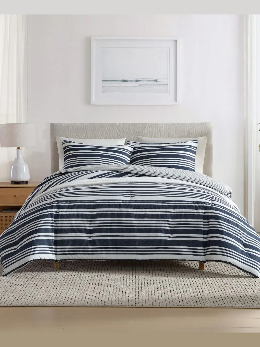 Комплект постельного белья Coastline Stripe, 3 предмета, размер King Nautica — синий