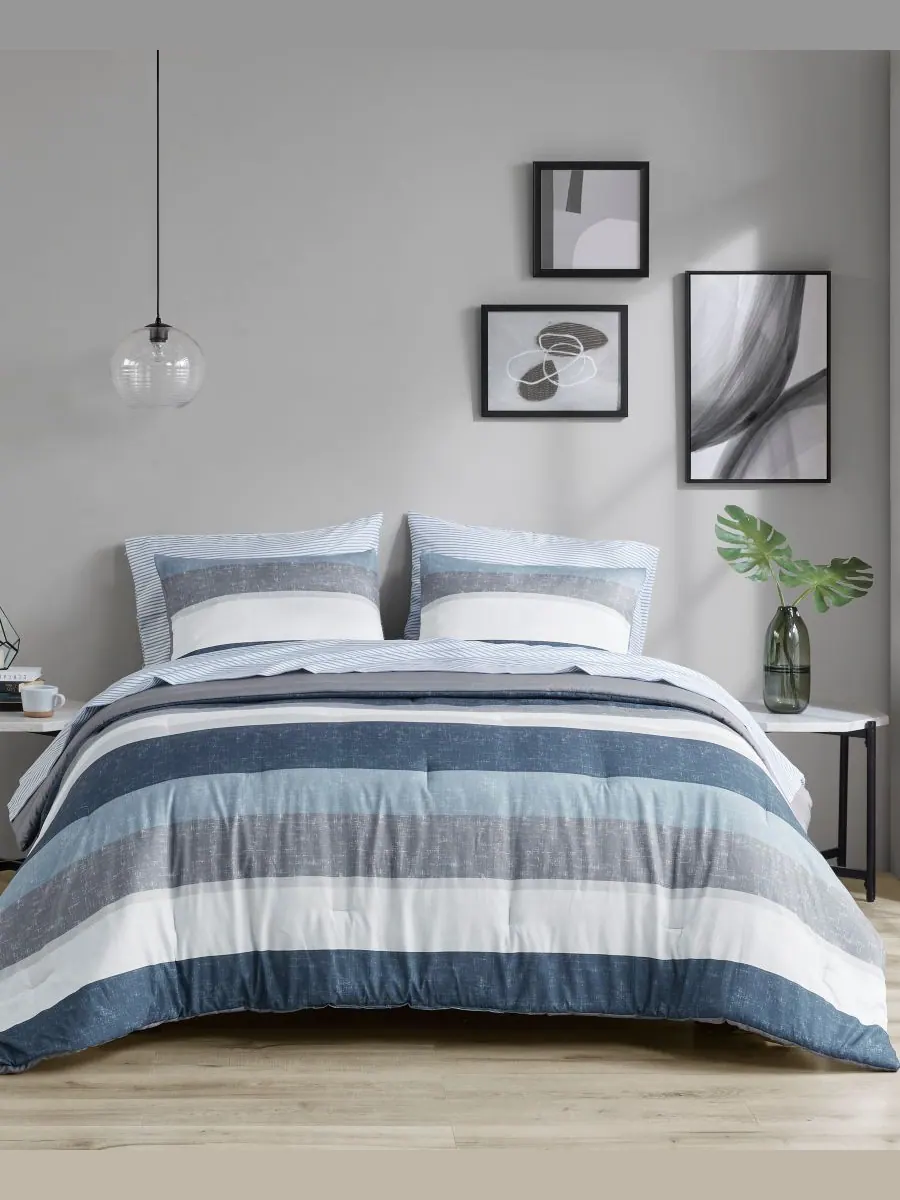 Комплект постельного белья Jaxon Wide Stripe из 7 предметов, размер Full Madison Park Essentials — изображение 1 из 10