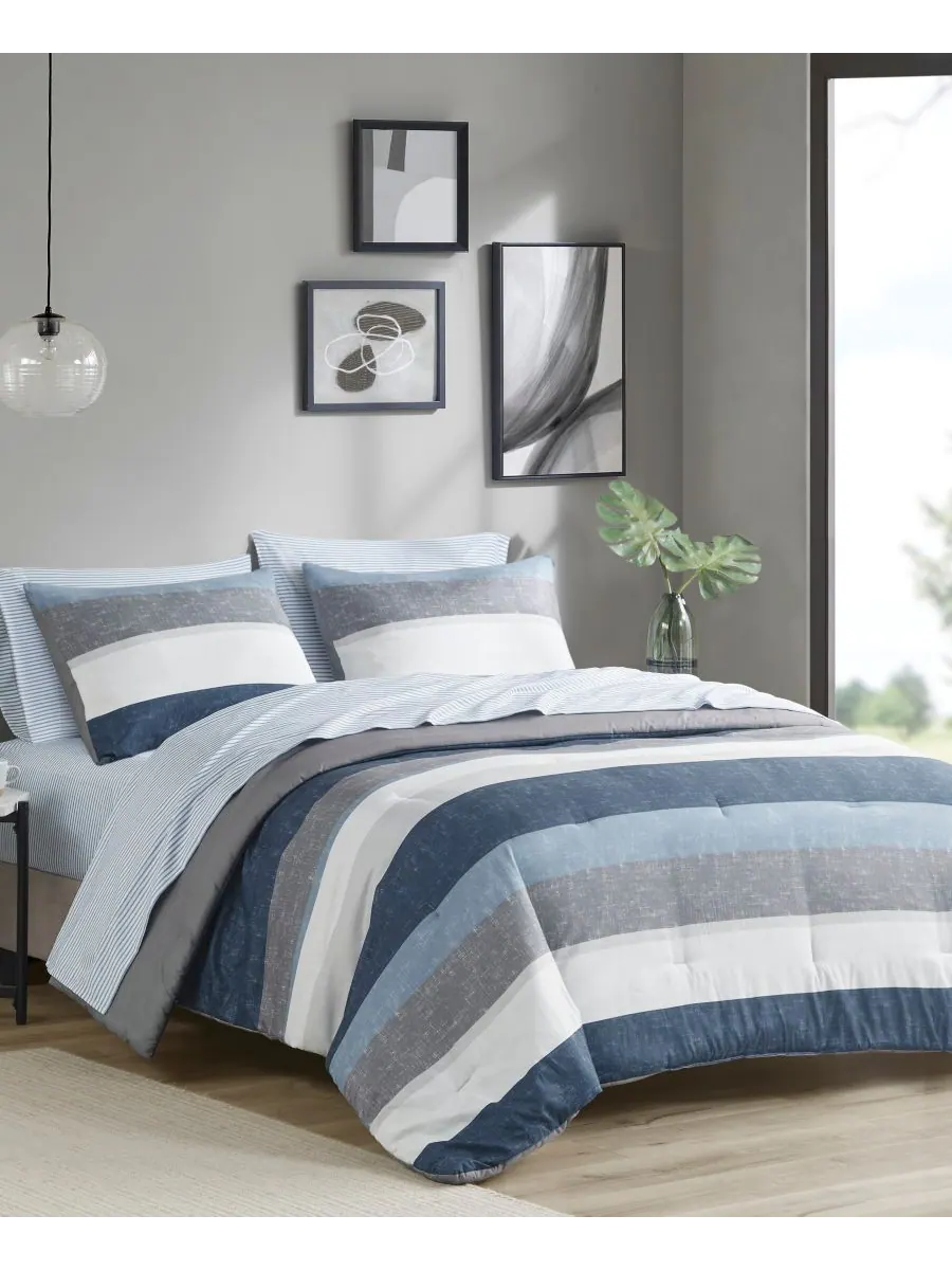 Комплект постельного белья Jaxon Wide Stripe из 7 предметов, размер Full Madison Park Essentials — изображение 2 из 10