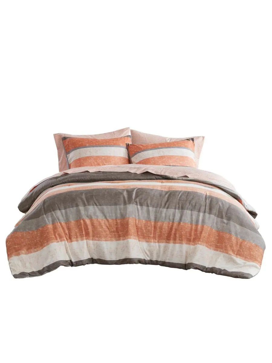 Комплект постельного белья Jaxon Wide Stripe из 7 предметов, размер Full Madison Park Essentials — изображение 3 из 9, серый
