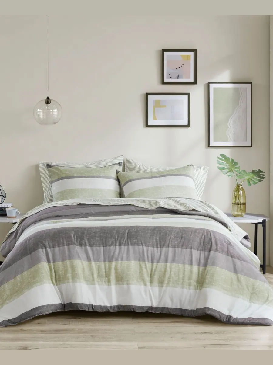 Комплект постельного белья Jaxon Wide Stripe из 7 предметов, размер Queen Madison Park Essentials — серый