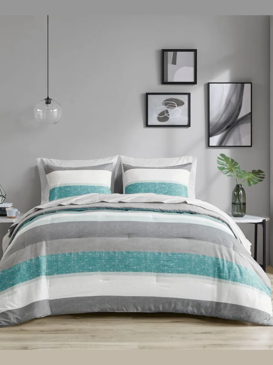 Комплект постельного белья Jaxon Wide Stripe из 7 предметов, размер Queen Madison Park Essentials — изображение 1 из 10