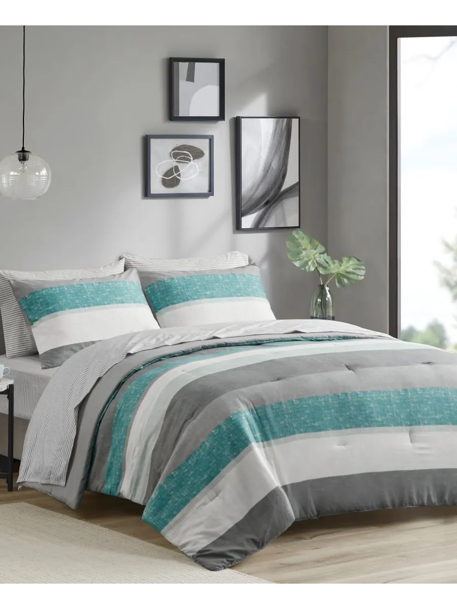 Комплект постельного белья Jaxon Wide Stripe из 7 предметов, размер Queen Madison Park Essentials — изображение 2 из 10