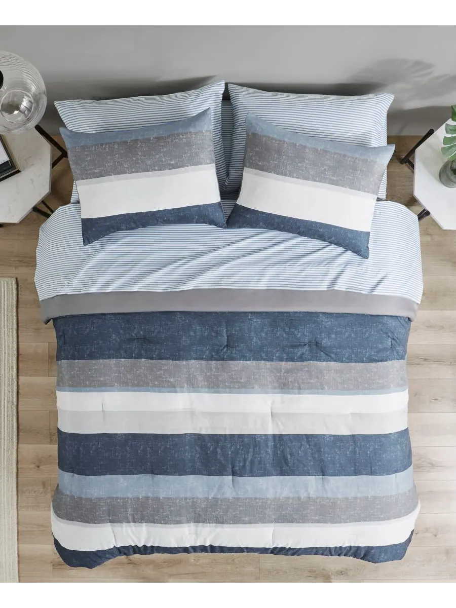 Комплект постельного белья Jaxon Wide Stripe из 7 предметов, размер Queen Madison Park Essentials — изображение 3 из 10