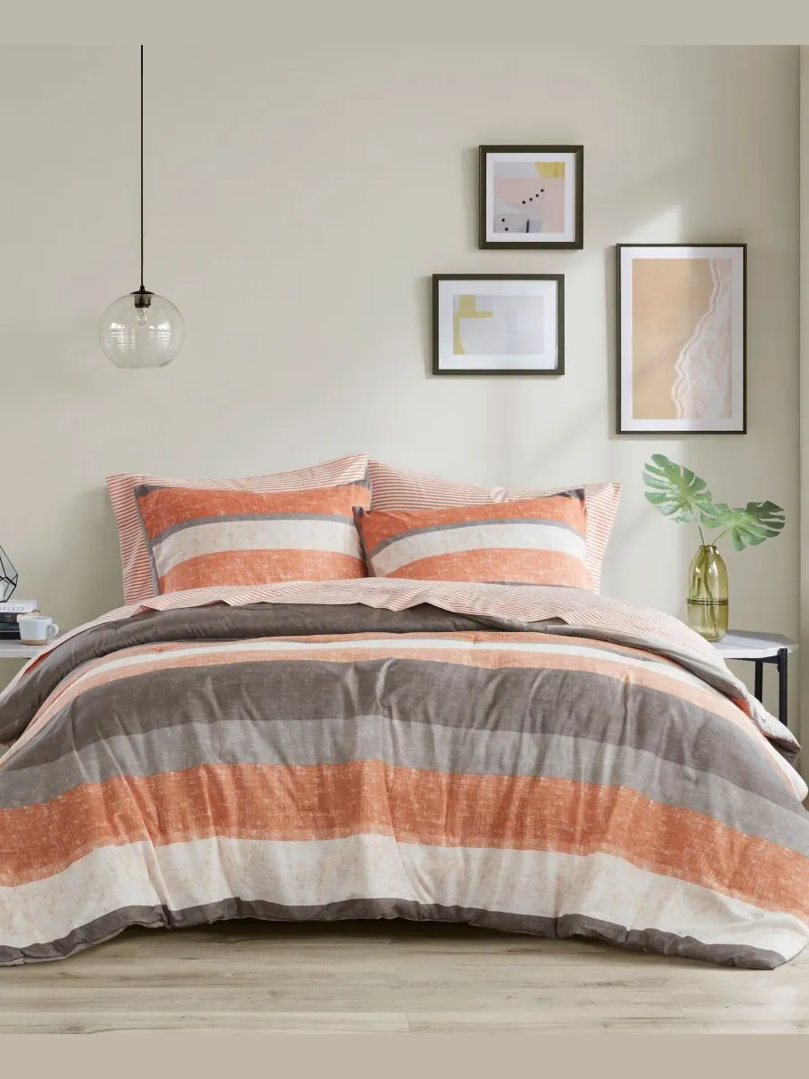 Комплект постельного белья Jaxon Wide Stripe из 7 предметов, размер Queen Madison Park Essentials — изображение 1 из 9, серый