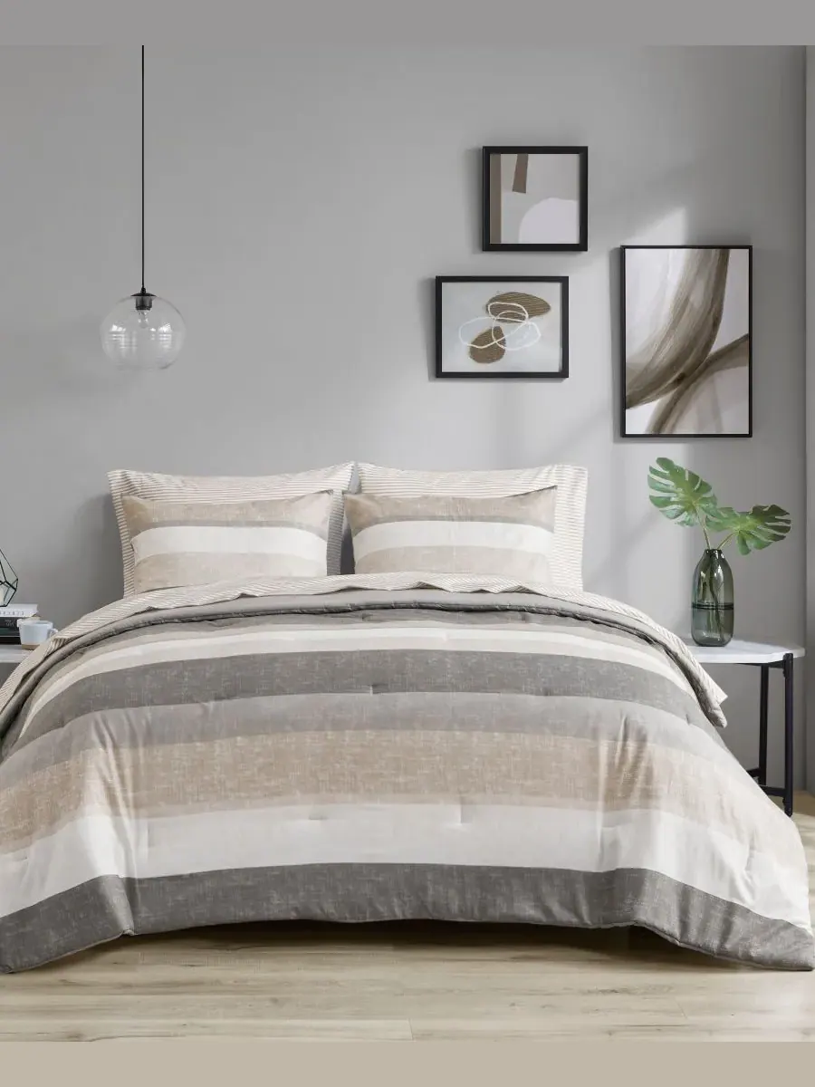 Комплект постельного белья Jaxon Wide Stripe из 7 предметов, размер Queen Madison Park Essentials — изображение 1 из 10