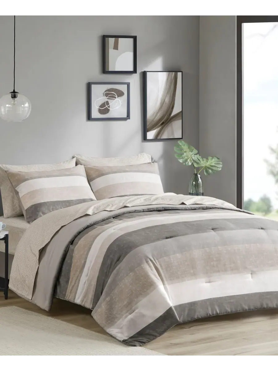 Комплект постельного белья Jaxon Wide Stripe из 7 предметов, размер Queen Madison Park Essentials — изображение 2 из 10
