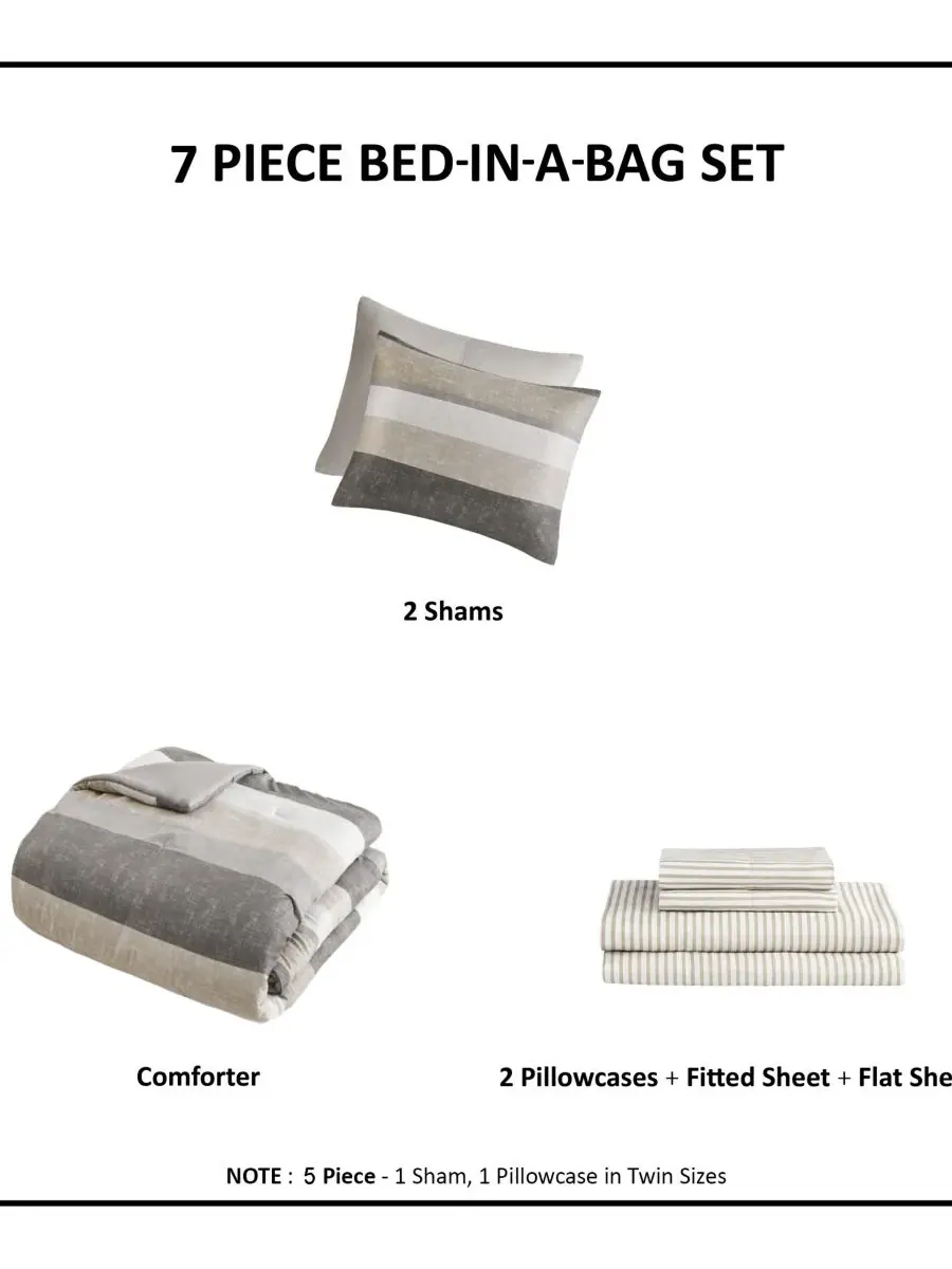 Комплект постельного белья Jaxon Wide Stripe из 7 предметов, размер Queen Madison Park Essentials — изображение 6 из 10