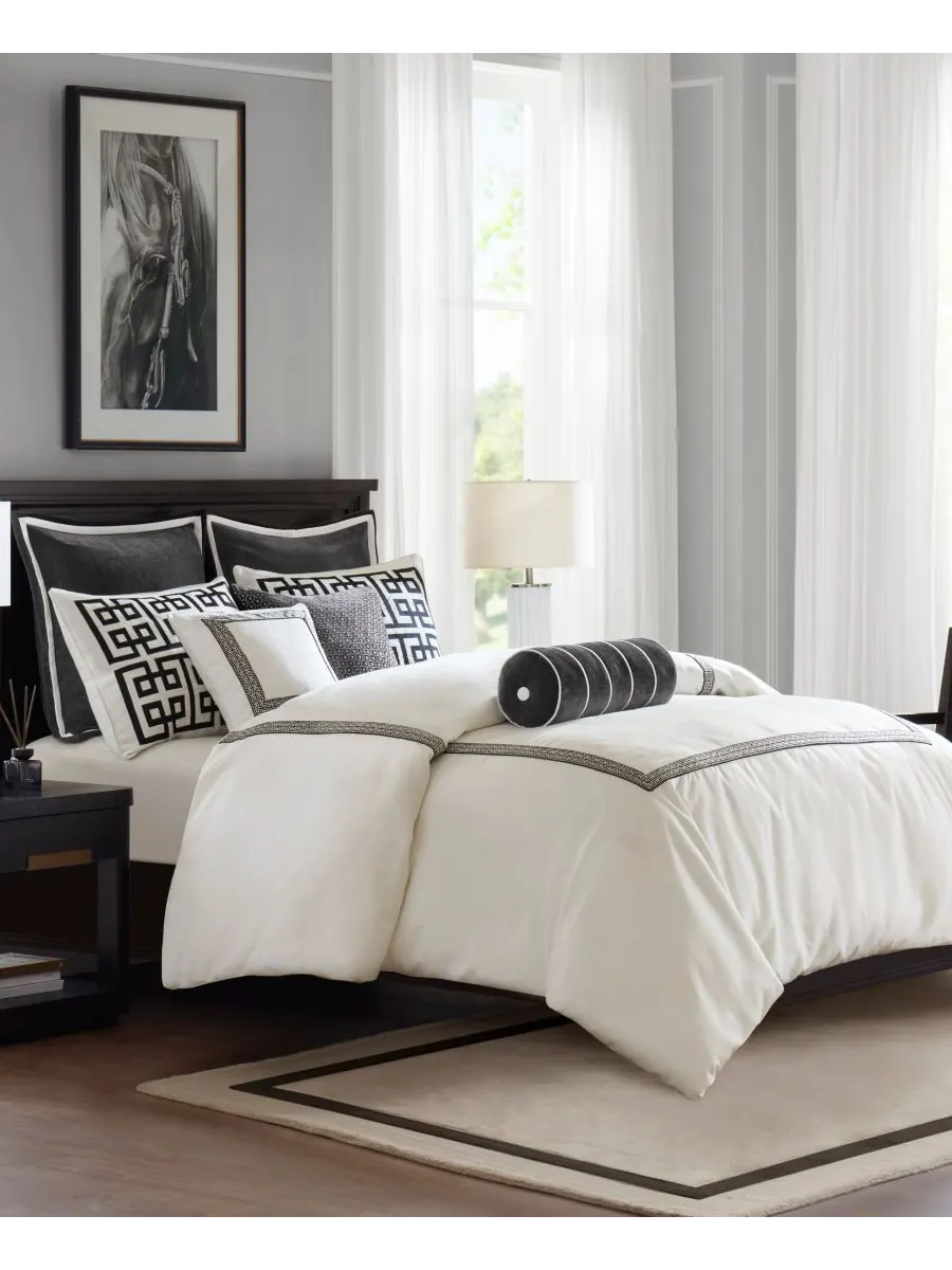 Комплект постельного белья Jarvis Embroidery из 8 предметов, размер Queen Madison Park Signature — изображение 3 из 10, белый