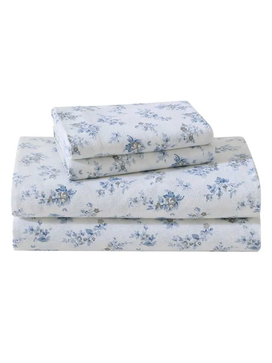 Комплект постельного белья из хлопковой фланели, 4 предмета, размер King Laura Ashley — синий