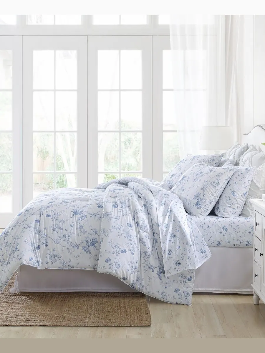 Комплект постельного белья Belinda Cotton, двусторонний, 2 предмета, размер Twin XL Laura Ashley — изображение 2 из 10, синий