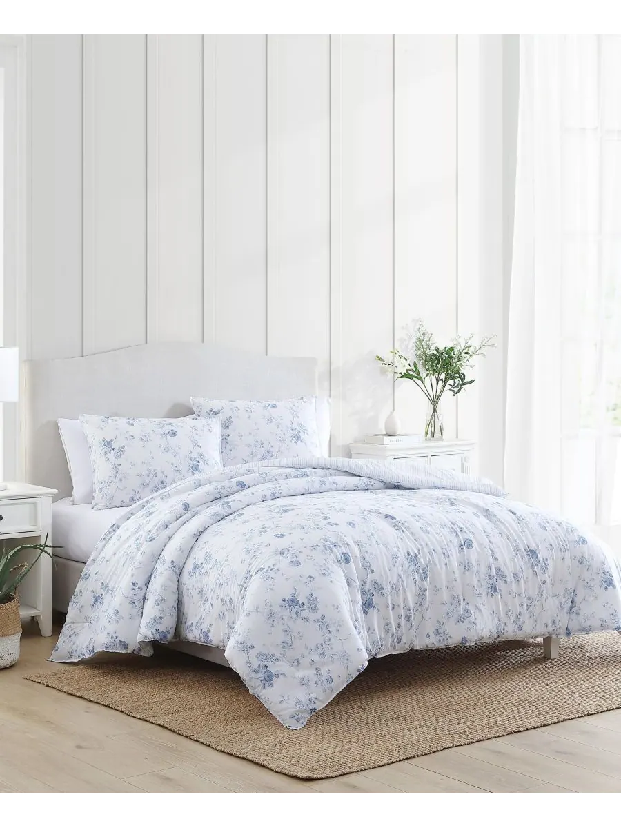 Комплект постельного белья Belinda Cotton, двусторонний, 2 предмета, размер Twin XL Laura Ashley — изображение 3 из 10, синий