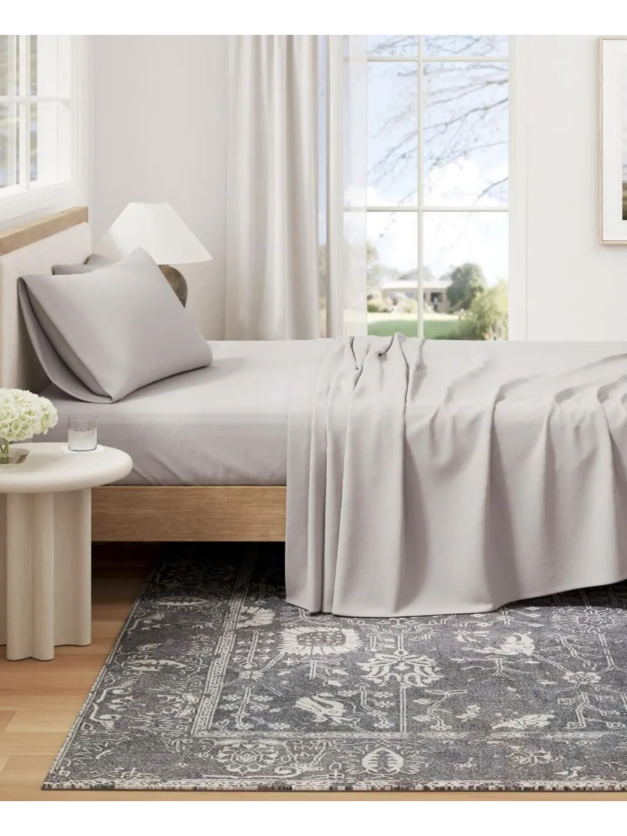 Комплект постельного белья из меланжевого хлопкового трикотажа Linery & Co, Light grey, California — изображение 2 из 6