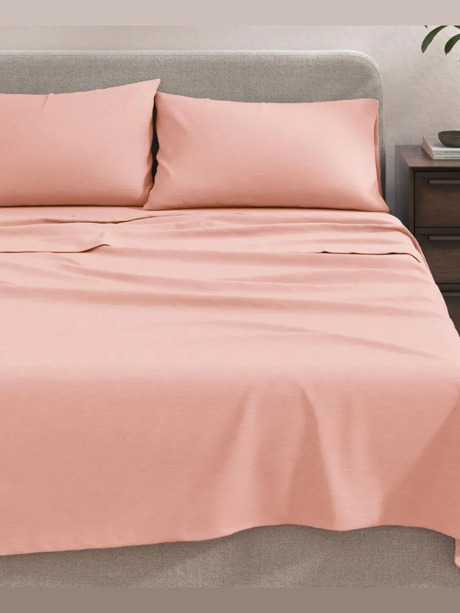 Комплект постельного белья из меланжевого хлопкового трикотажа Linery & Co, Blush pink, California — изображение 3 из 6