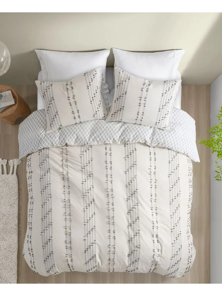 Комплект постельного белья kara jacquard из 3 предметов, размер full/queen INK+IVY — изображение 4 из 17, белый
