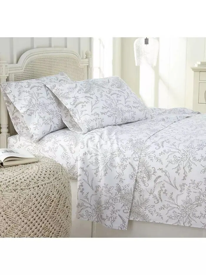 Набор простыней из 4 предметов с цветочным принтом Winter Brush Southshore Fine Linens — изображение 1 из 3, белый