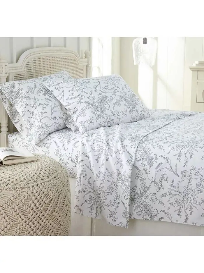 Набор простыней из 4 предметов с цветочным принтом Winter Brush Southshore Fine Linens — изображение 1 из 3, белый