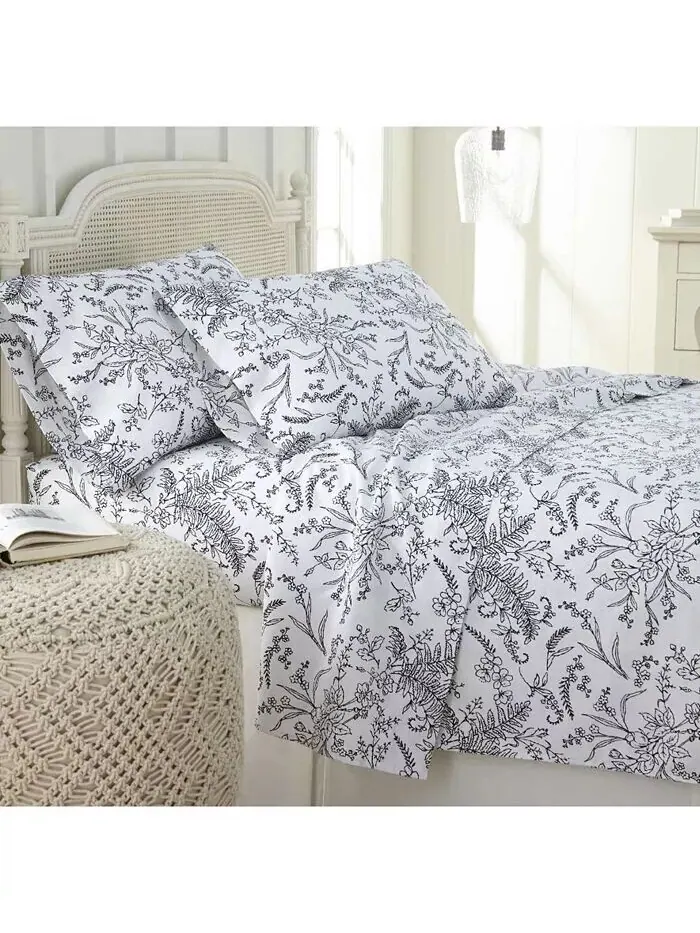 Набор простыней из 4 предметов с цветочным принтом Winter Brush Southshore Fine Linens — изображение 1 из 3, белый