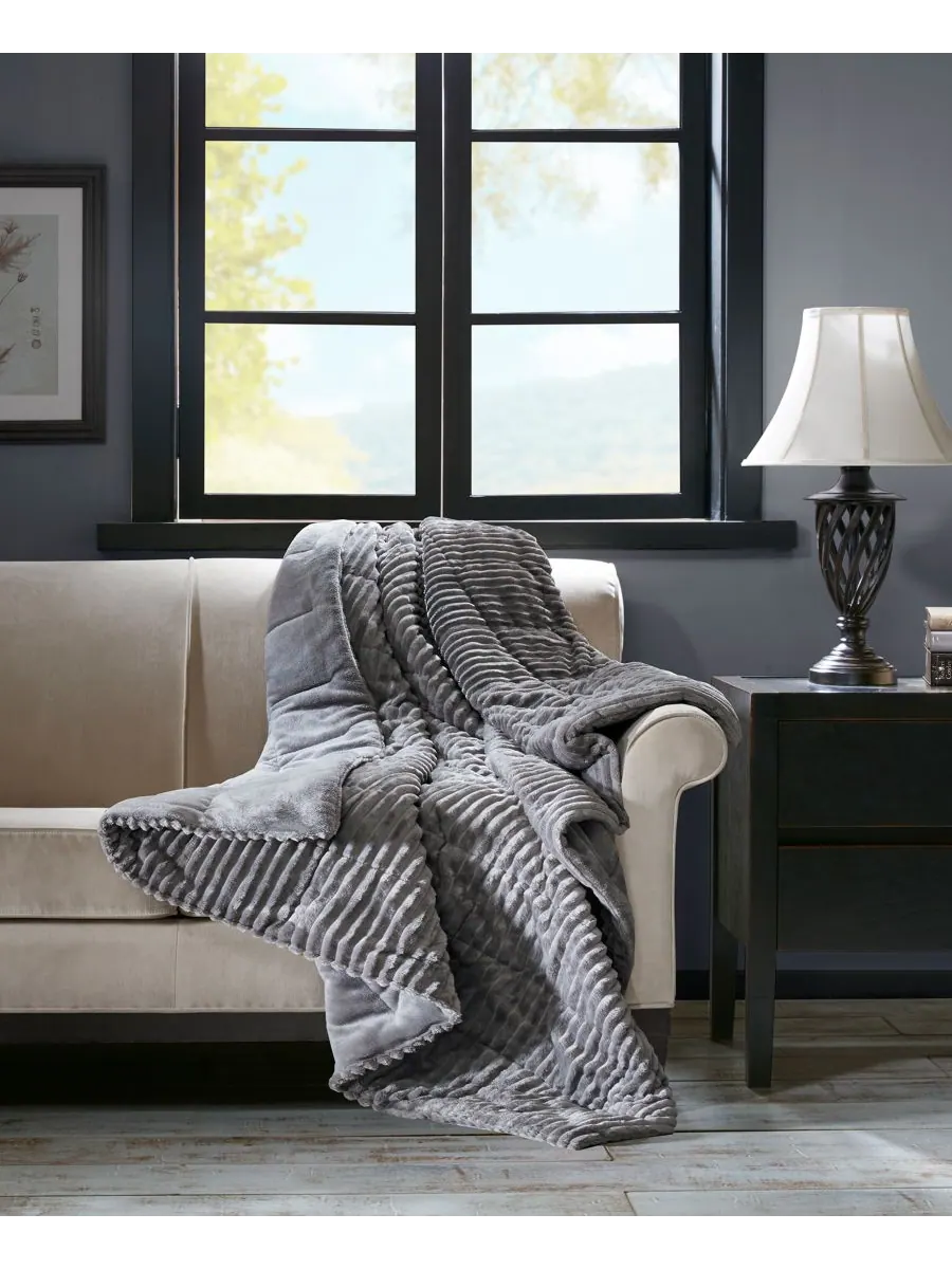 Плед Parker из искусственного пуха, 60 x 70 дюймов Madison Park — изображение 1 из 2, серый