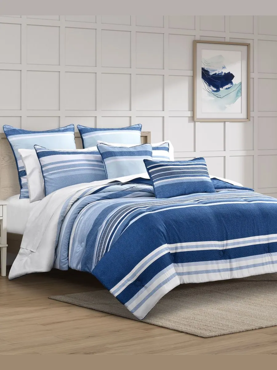 Комплект постельного белья Carson Multi-Stripe из 3 предметов, размер Full/Queen Royal Court — синий