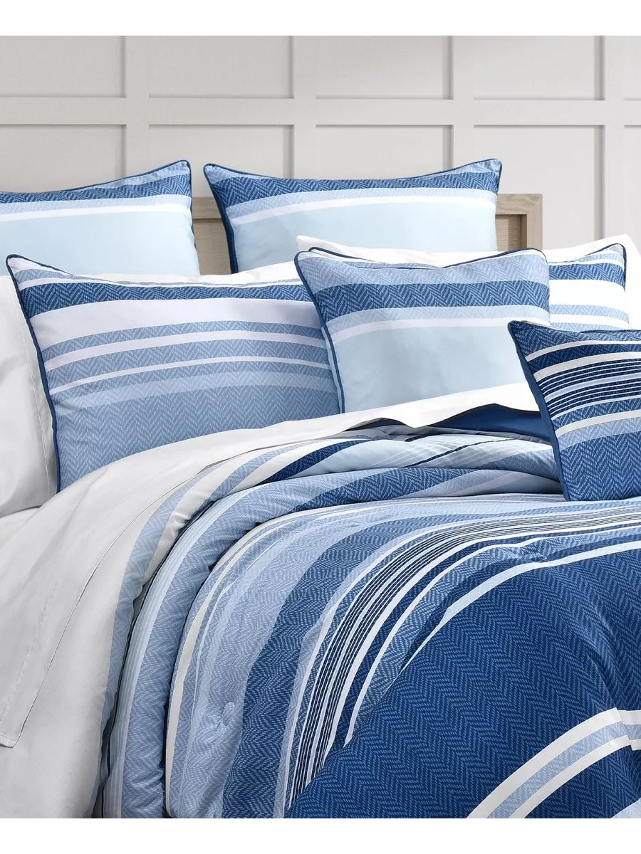 Комплект постельного белья Carson Multi-Stripe из 3 предметов, размер Full/Queen Royal Court — изображение 2 из 6, синий