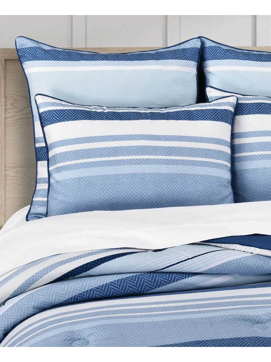 Комплект постельного белья Carson Multi-Stripe из 3 предметов, размер Full/Queen Royal Court — изображение 3 из 6, синий