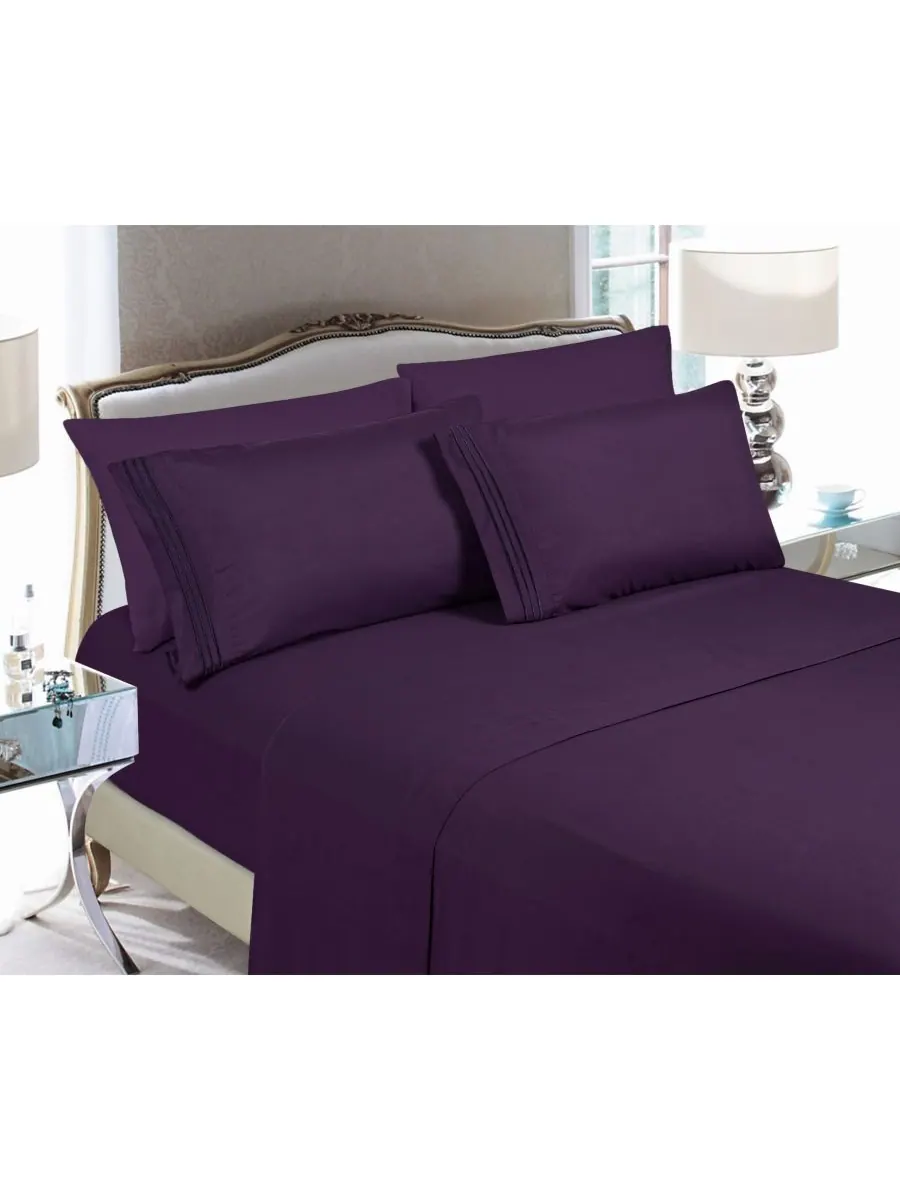 Роскошный мягкий однотонный комплект постельного белья из 4 предметов, размер King Elegant Comfort — фиолетовый